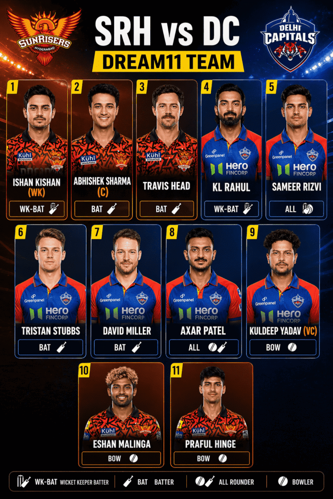 SRH vs DC Dream11 Prediction IPL 2026 | Fantasy GL-SL Teams