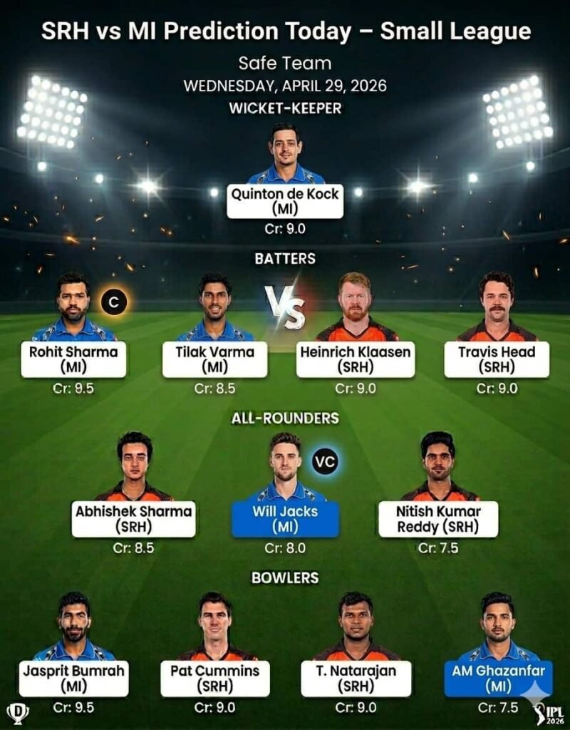 MI vs SRH Dream11 prediction-Grand League (Differential) Team