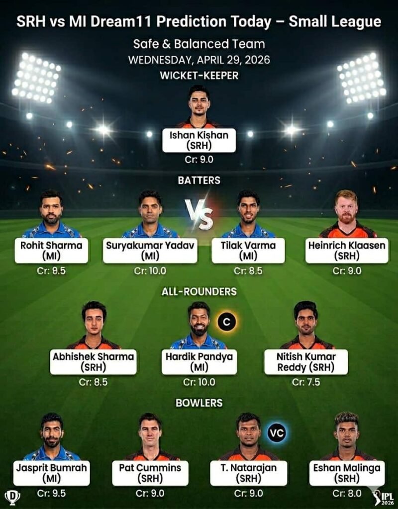 MI vs SRH Dream11 prediction-Small League (Safe) Team